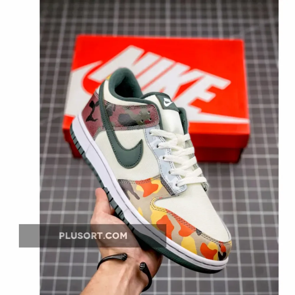Nike Dunk Low SE ‘Multi Camo’ Sail/Vintage Green-Total Orange DH0957-100