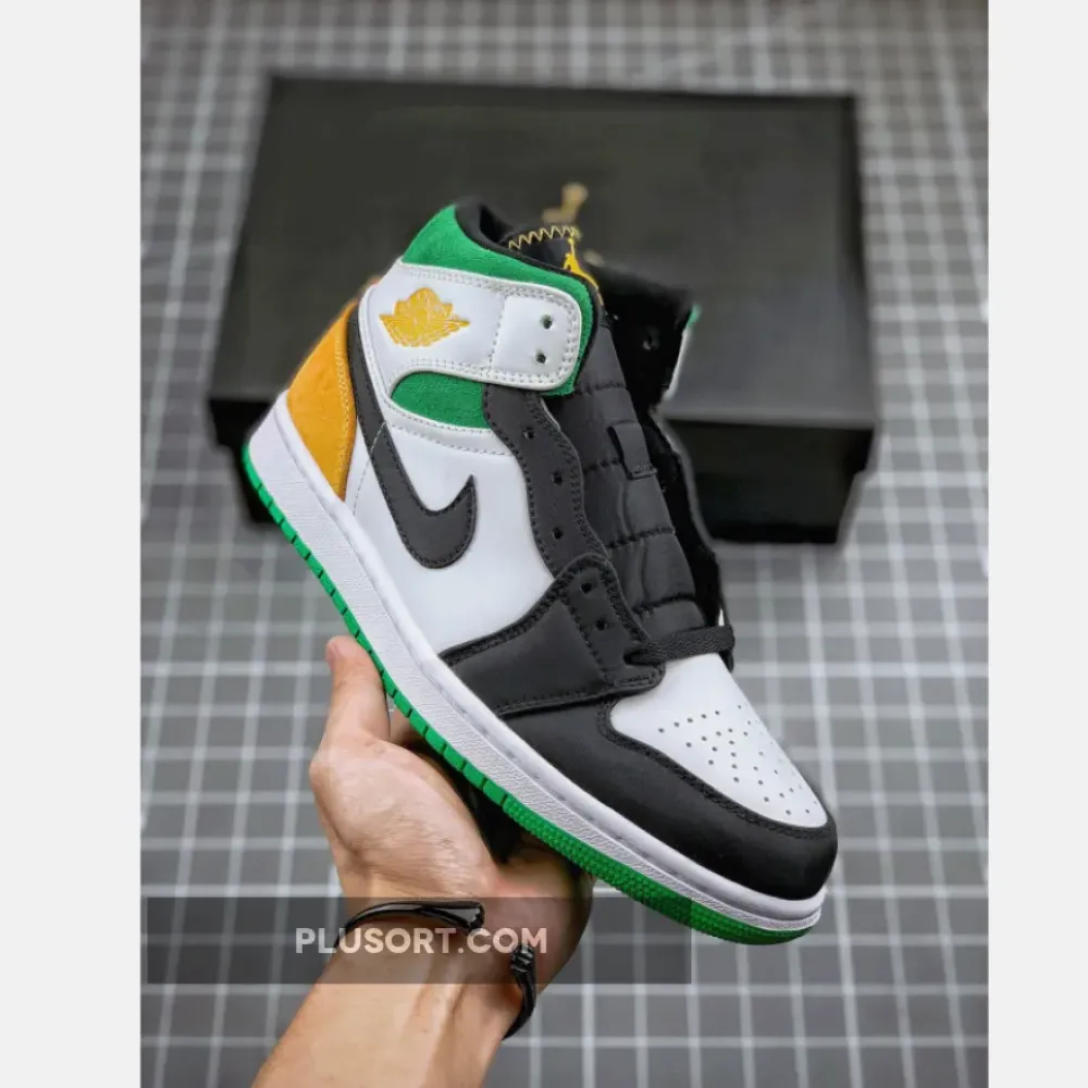 Air Jordan 1 Mid SE “Oakland” White Black Green Yellow 852542-101