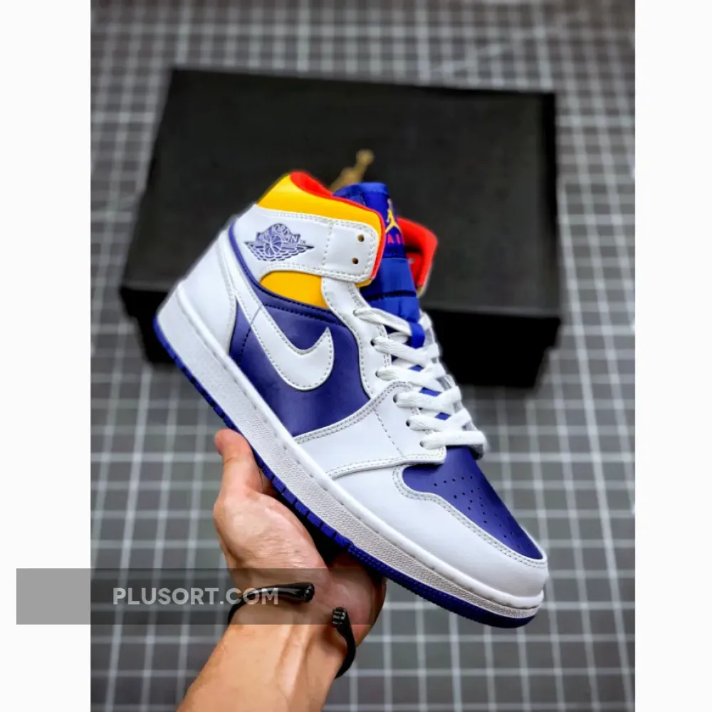 Air Jordan 1 Mid White/Deep Royal Blue-Track Red-Laser Orange 554724-131