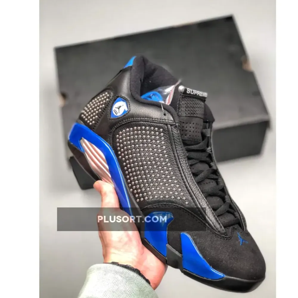 Supreme x Air Jordan 14 Black/Varsity Royal-Chrome BV7630-004