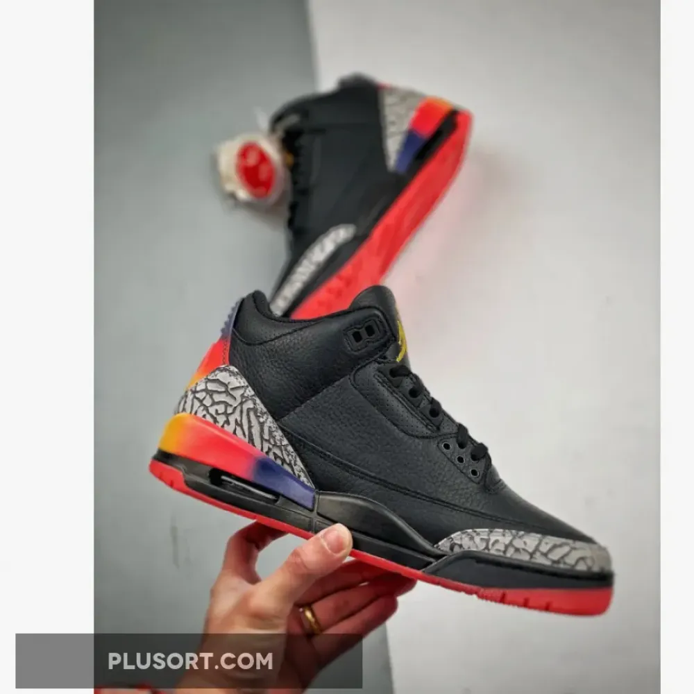 J Balvin x Air Jordan 3 “Rio” Black/Solar Flare-Total Crimson  FN0344-001