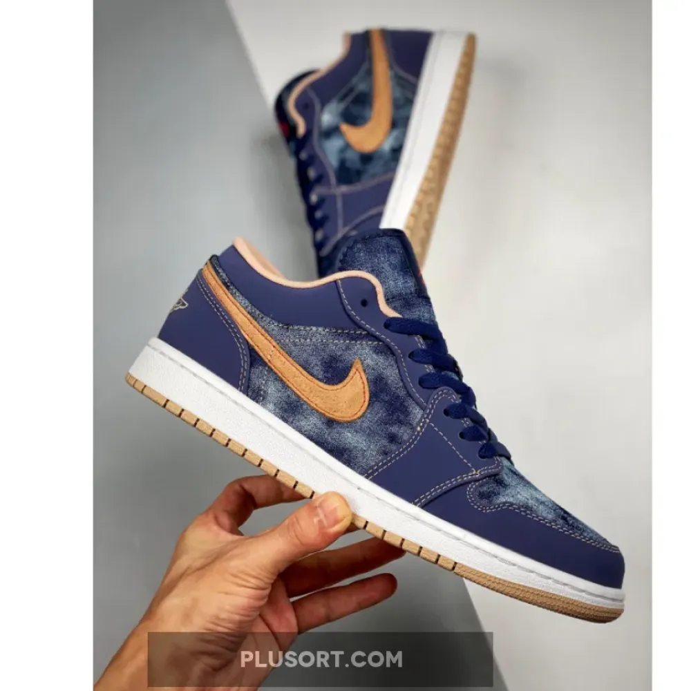 Air Jordan 1 Low “Denim” Midnight Navy/University Red-White-Hemp DH1259-400