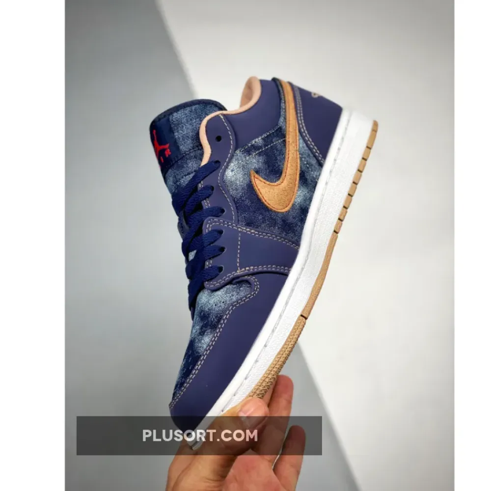 Air Jordan 1 Low “Denim” Midnight Navy/University Red-White-Hemp DH1259-400