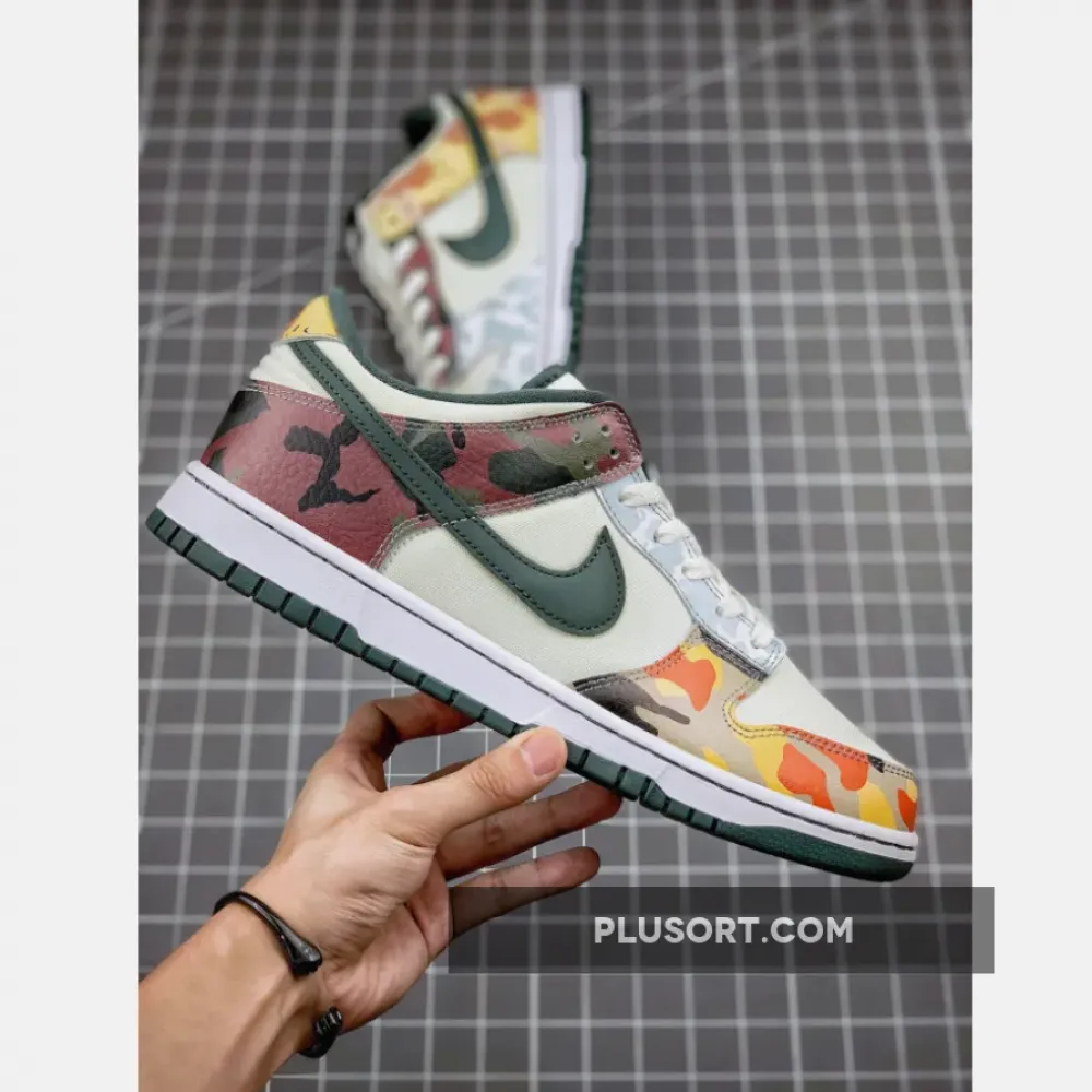 Nike Dunk Low SE ‘Multi Camo’ Sail/Vintage Green-Total Orange DH0957-100
