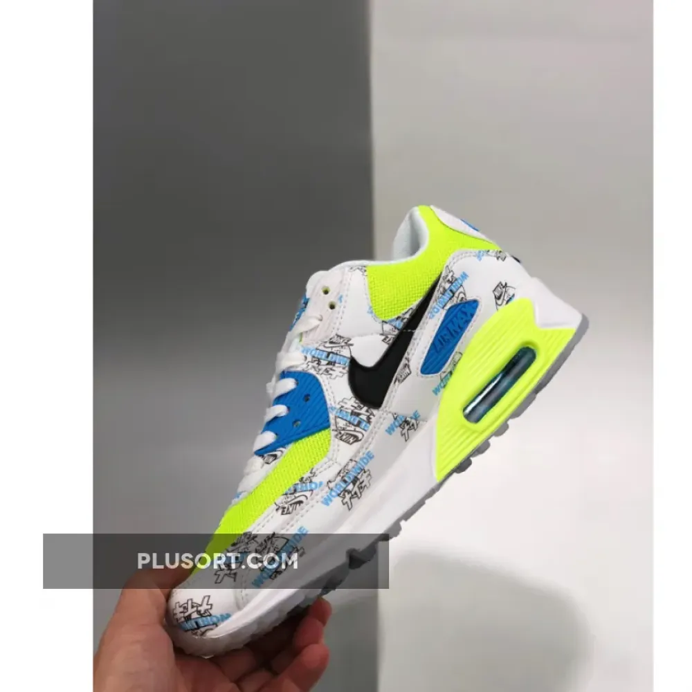 Nike Air Max 90 “Worldwide” White/White-Volt-Blue Fury DA1342-107