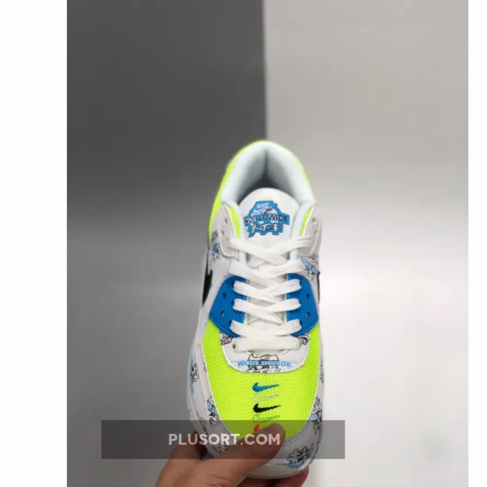 Nike Air Max 90 “Worldwide” White/White-Volt-Blue Fury DA1342-107