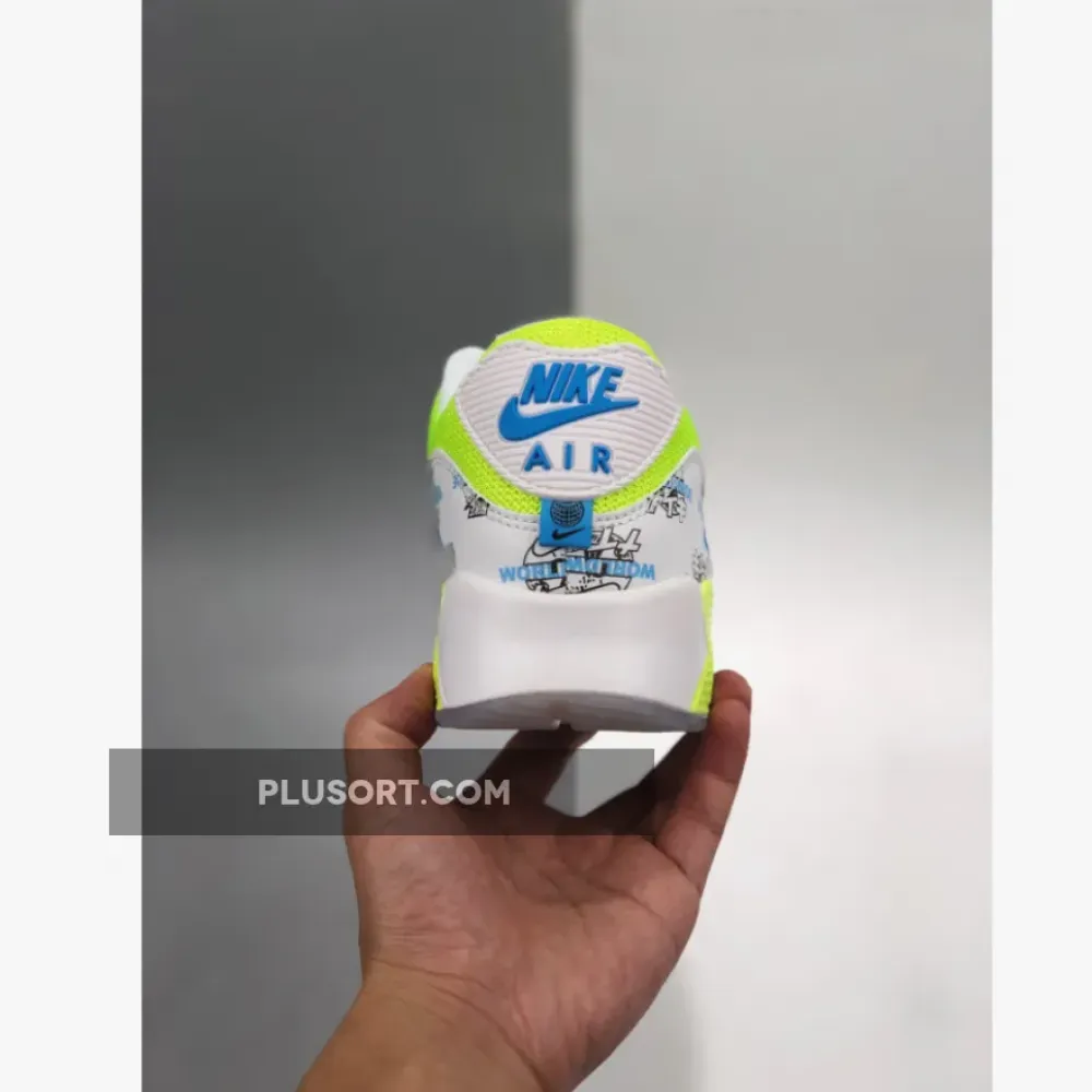 Nike Air Max 90 “Worldwide” White/White-Volt-Blue Fury DA1342-107