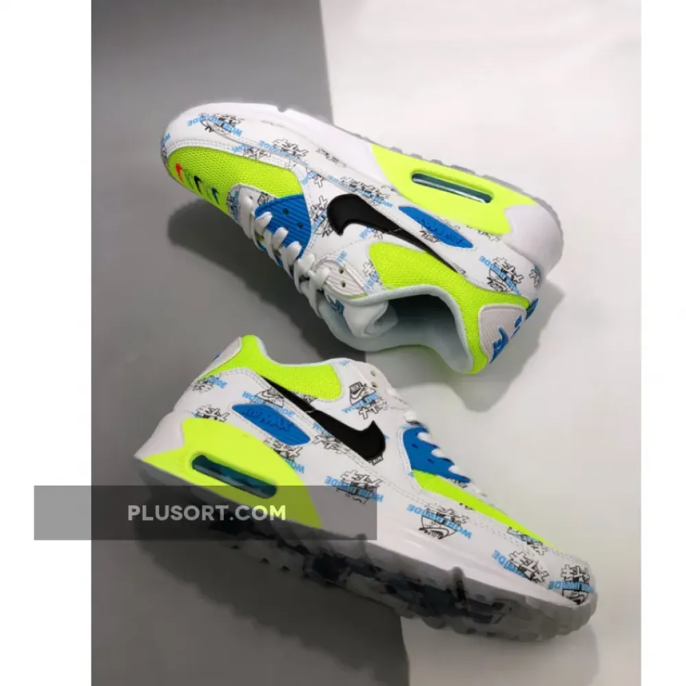 Nike Air Max 90 “Worldwide” White/White-Volt-Blue Fury DA1342-107