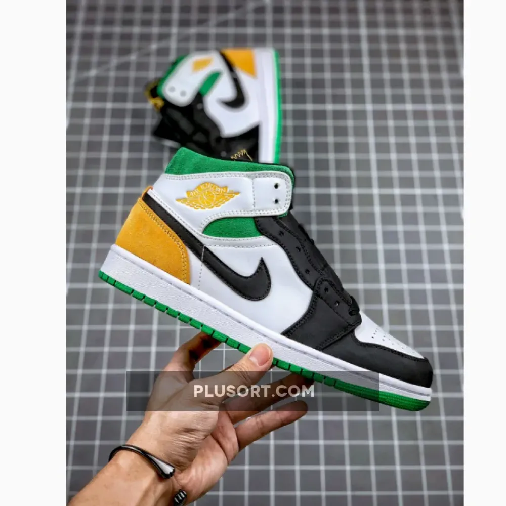 Air Jordan 1 Mid SE “Oakland” White Black Green Yellow 852542-101
