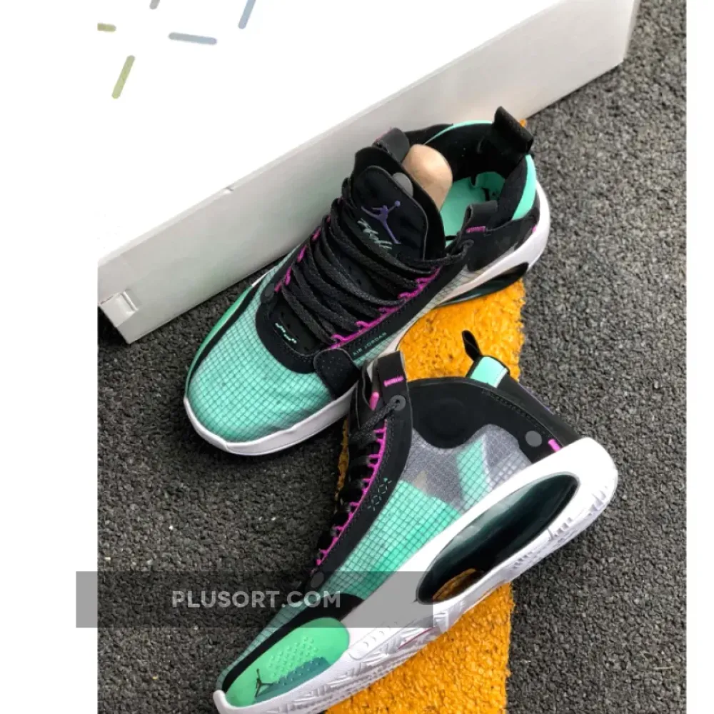 Air Jordan 34 Blue Void/Green Glow-Black-Metallic Silver AR3240-400