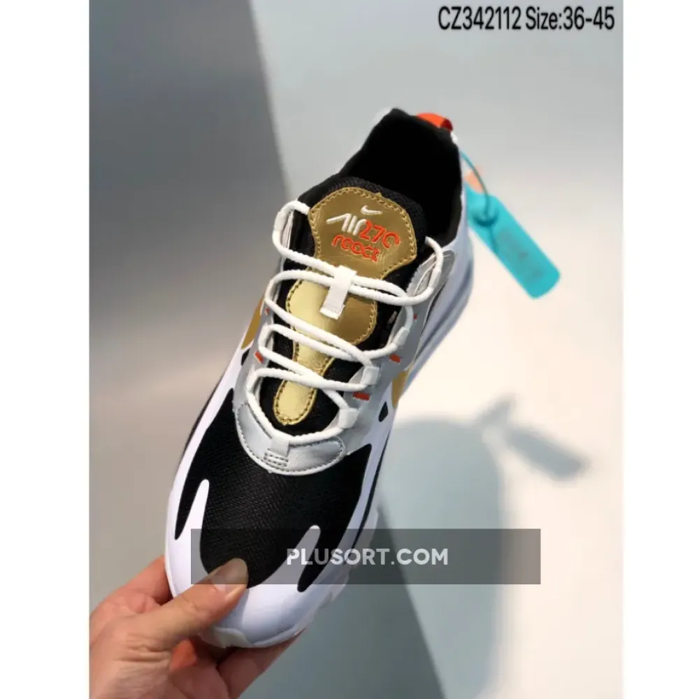 Nike Air Max 270 React Black/White-Metallic Gold CT3433-001
