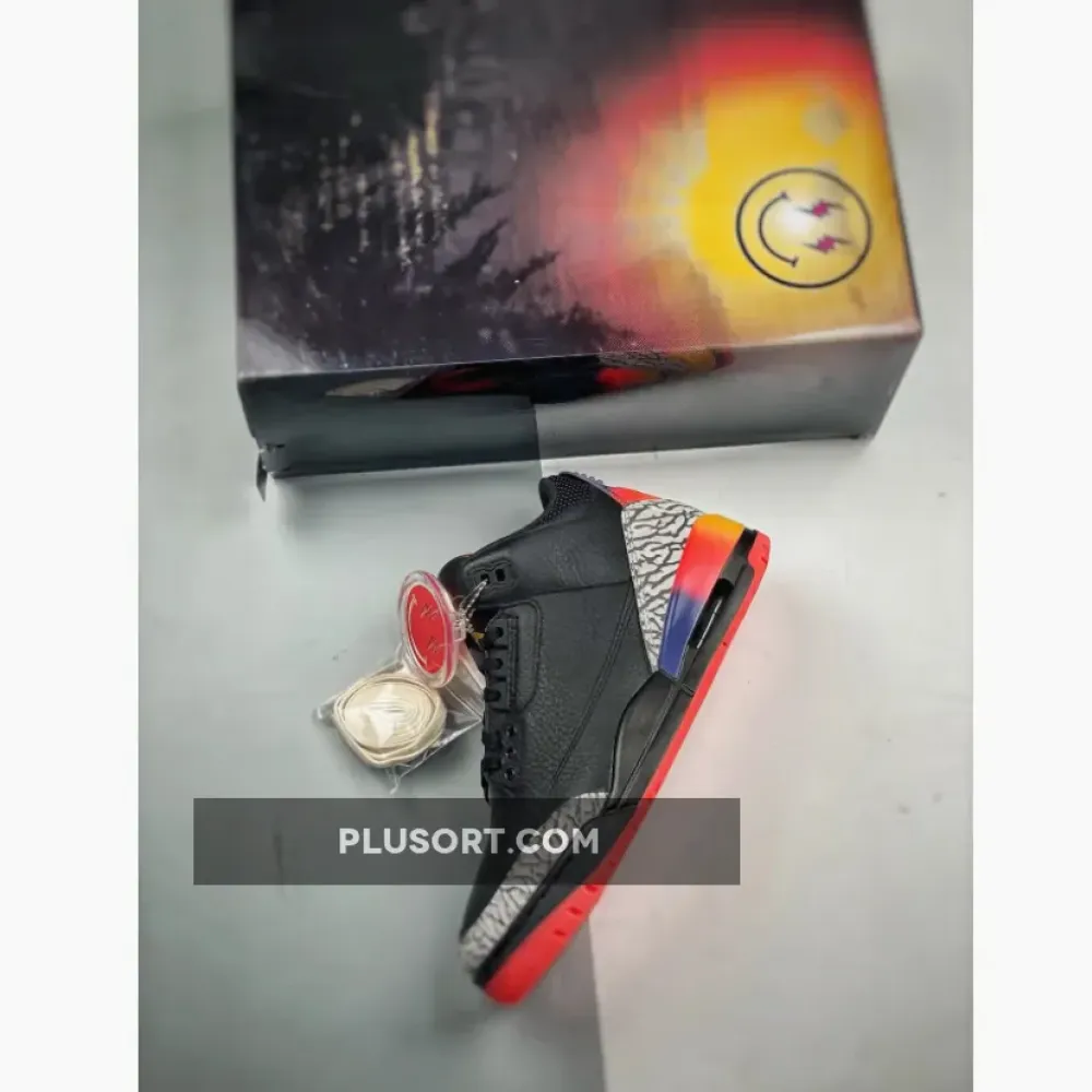 J Balvin x Air Jordan 3 “Rio” Black/Solar Flare-Total Crimson  FN0344-001